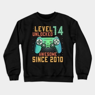 Level Unlocked 14th Birthday Year Old Gamer Bday Crewneck Sweatshirt